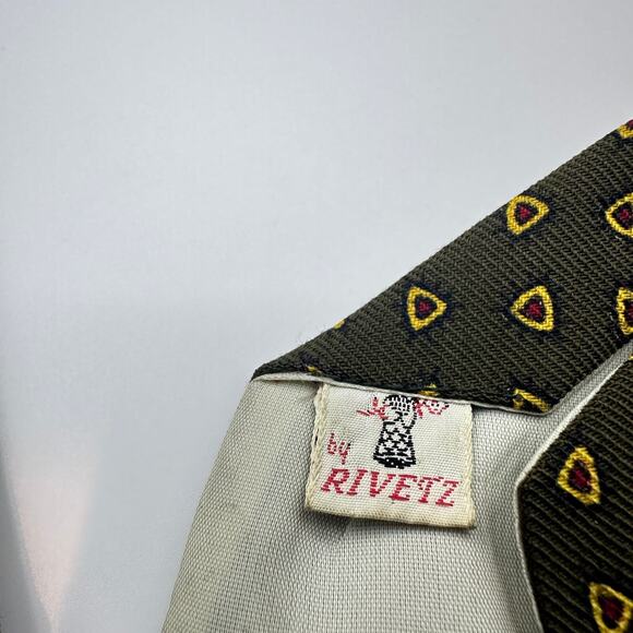 Vintage Rivetz Printed Necktie Olive Green Business Casual Office Formal Rare - Picture 4 of 9